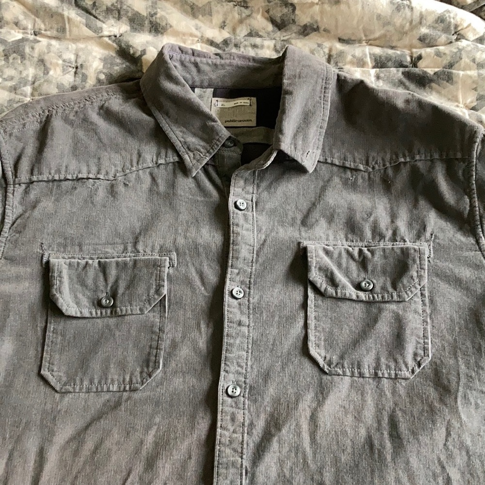 Men’s Gray Corduroy Button Down Shirt